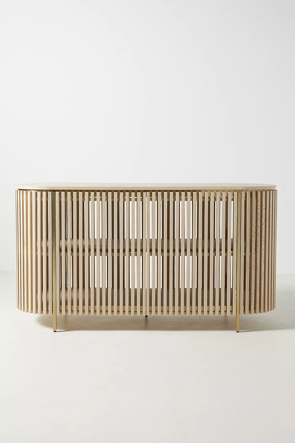 A wooden sideboard. A wooden console table.