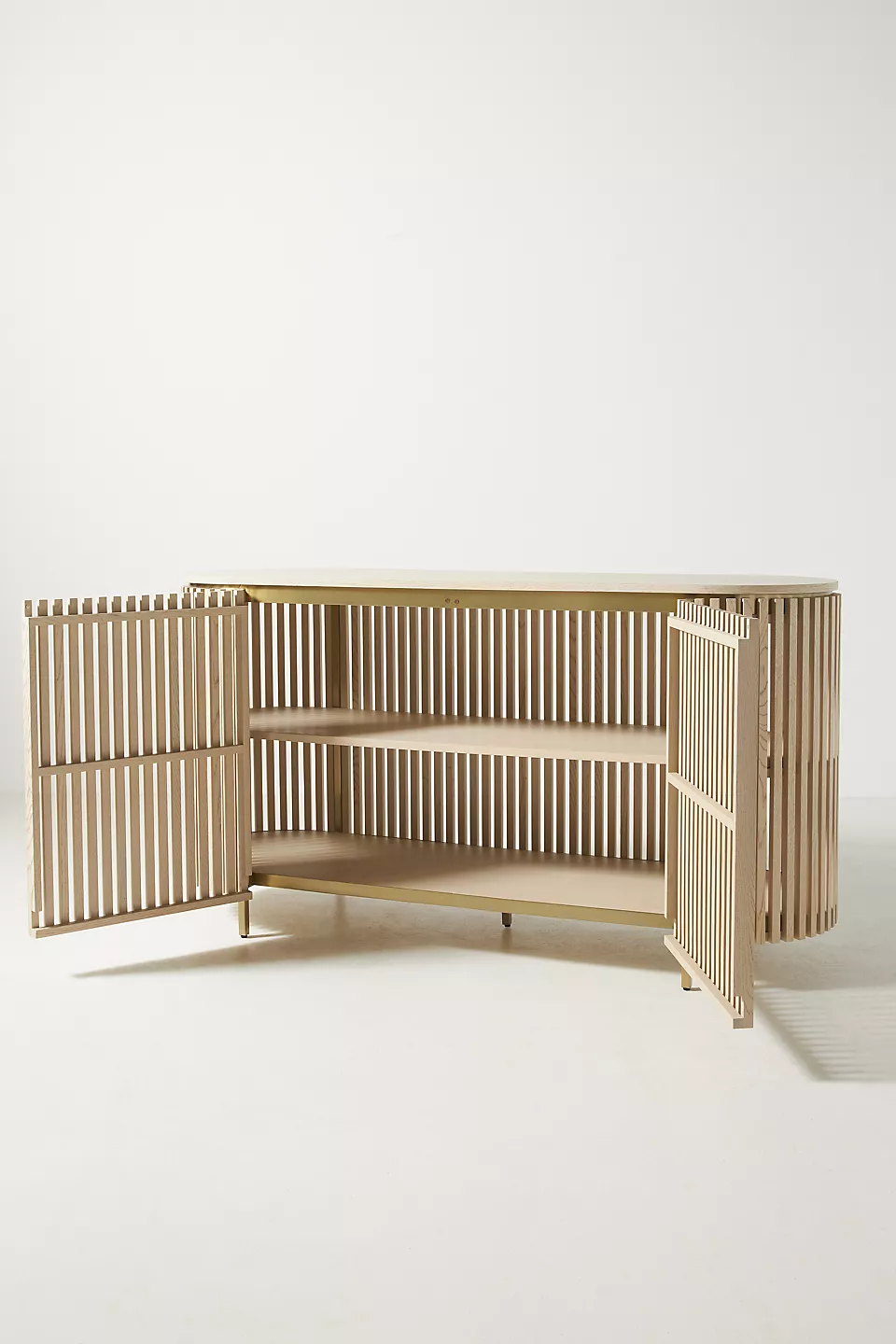 A wooden sideboard. A wooden console table.