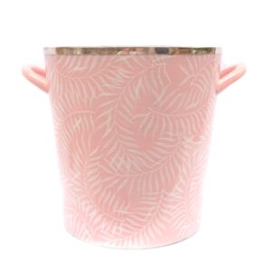 A white and pink ceramic ice bucket.