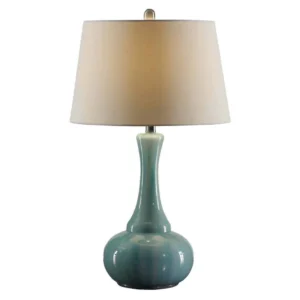 A blue table lamp.