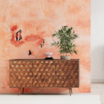 pink wall patterned cupboard