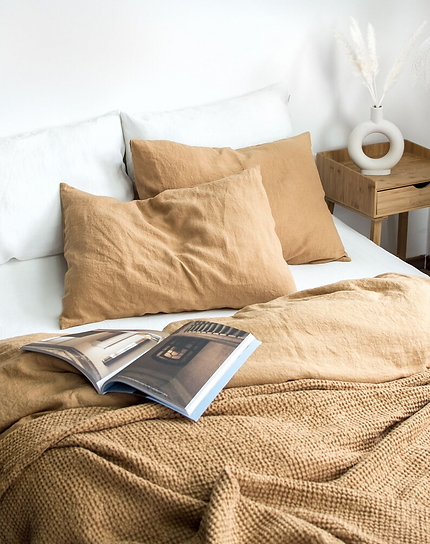 King Plus Bedding Set Washed Cotton Light Brown