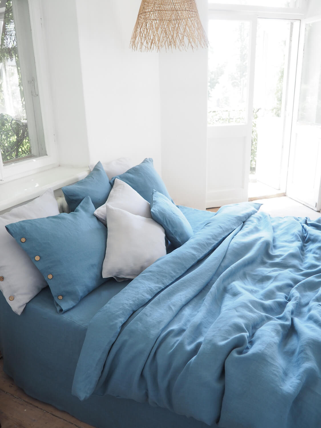 King Plus Bedding Set Dusty Blue Premium Linen - Image 3