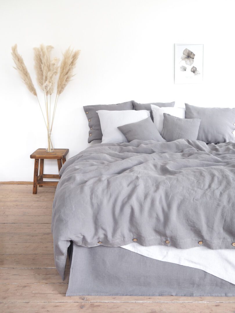 Super King Bedding Set True Gray Premium Linen - Image 3