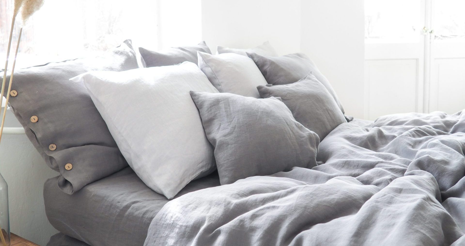 Super King Bedding Set True Gray Premium Linen - Image 5