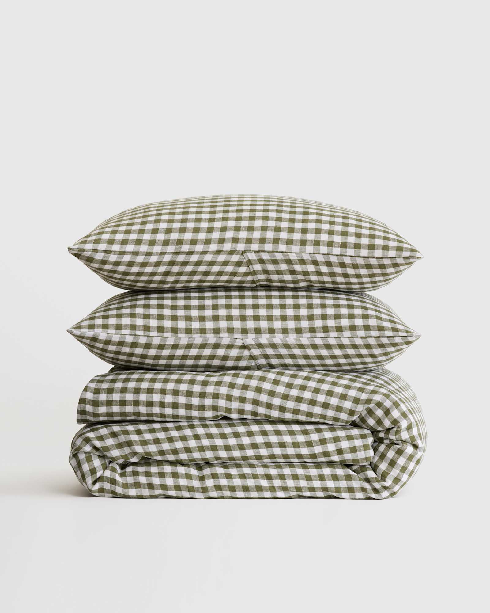 King Plus Bedding Set Washed Cotton Green Gingham - Image 3