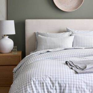 Queen Bedding Set Washed Cotton BlueGingham