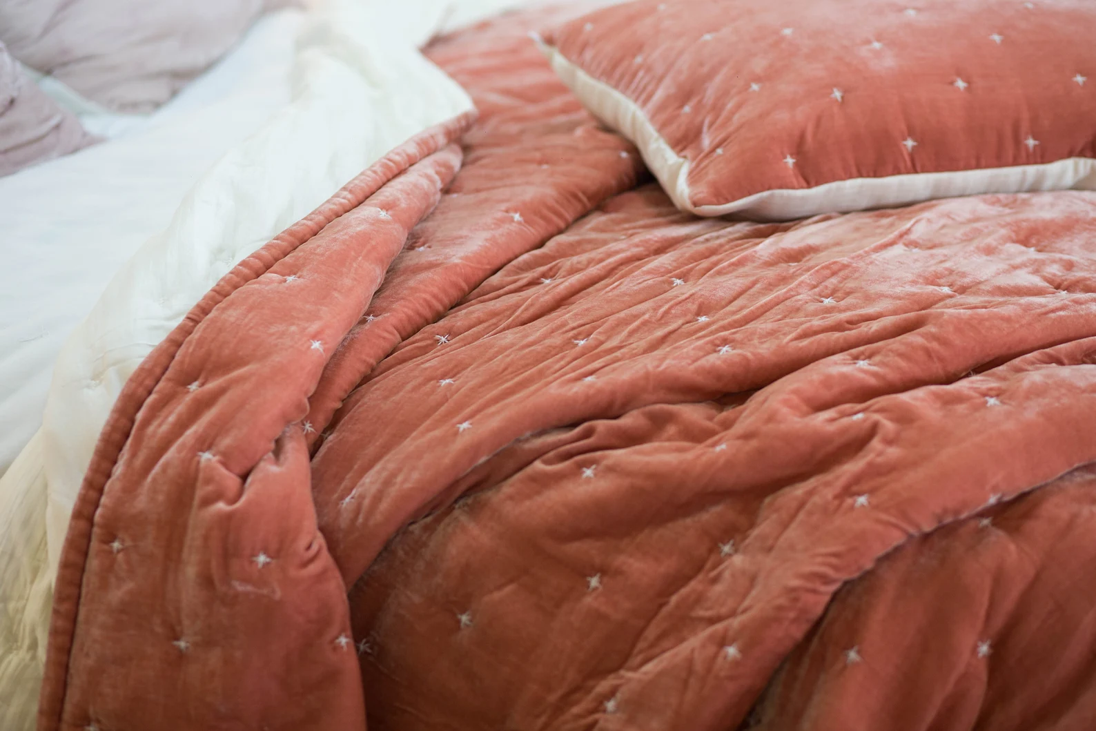 Peach and Cream Reversable Mulberry Silk and Velvet Quilt King - Image 2