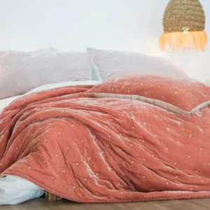 Peach and Cream Reversable Mulberry Silk and Velvet Quilt King