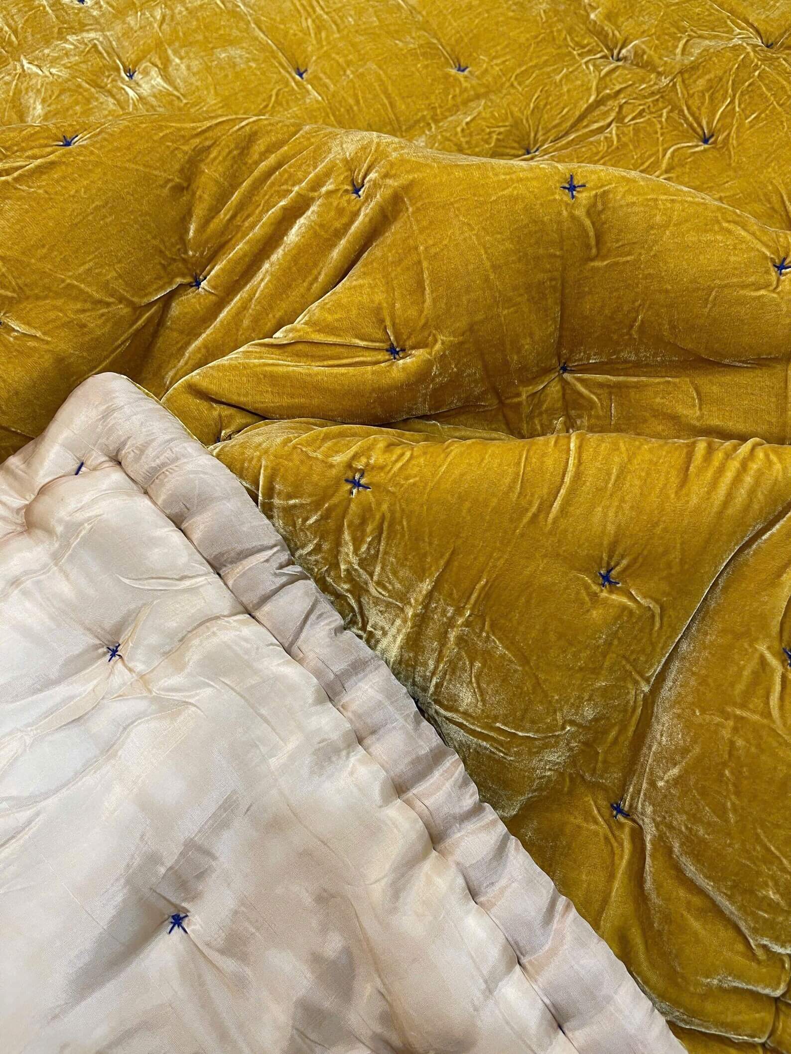 Mustard and Cream Reversable Mulberry Silk Quilt Super King