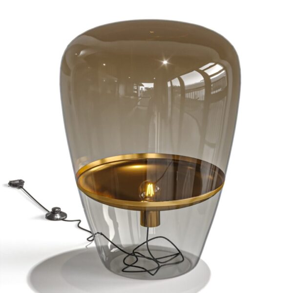 A smoked glass table lamp.