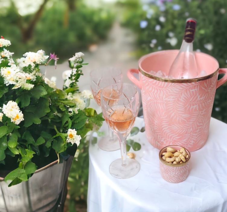 Wine glasses and ice bucket.