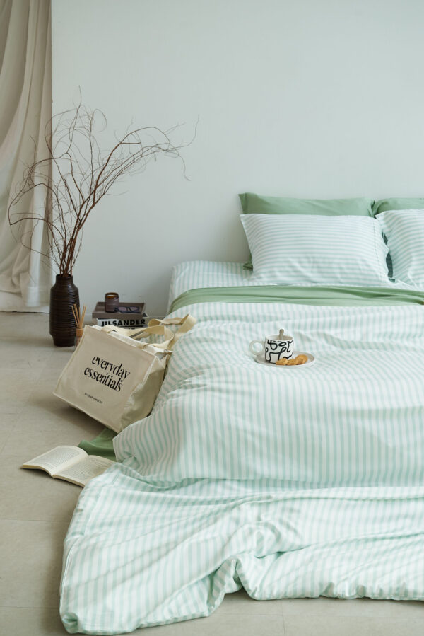 Organic Bamboo Bedding - Mint Stripe