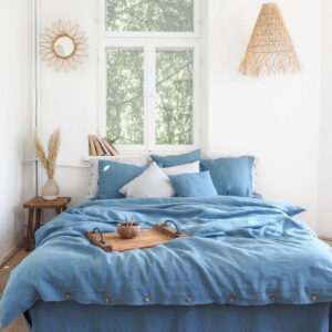 Super King Bedding Set Dusty Blue Premium Linen
