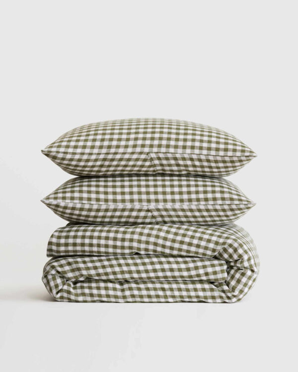 Queen Bedding Set Washed Cotton Green Gingham