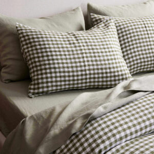 Queen Bedding Set Washed Cotton Green Gingham
